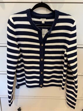 J. Crew Navy and White Striped Button-Front Cardigan
